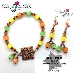 "Citrus & Copper" - Cat's Eye & Crystal Set